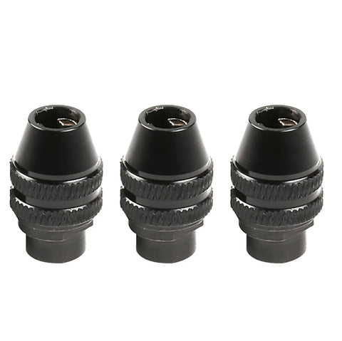 3-Pack Quick Change Multipro Keyless Chuck for Rotary Tools 1/32 Inch to 1/8 Inch Shank Compatibility, three chucks close-up