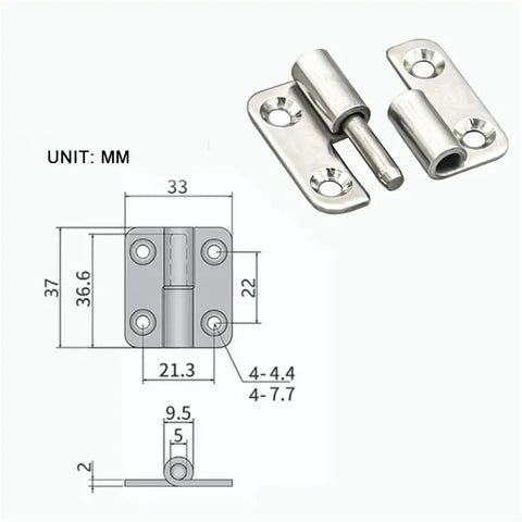 Heavy Duty Detachable Hinge With Rock Solid Silver Stainless Steel Build For Smooth Removable Door Swing And Absolutely Zero Hassle Slip Joint Installation, size 37x33 mm.