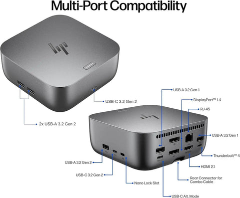 Thunderbolt 4 Docking Station Serving 280W Straight Fire Charge With Smooth 13 In 1 Usb C Layout For Gamers Creators And Office Laptops, showcasing multi-port connectivity from top and side views.