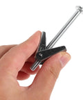 Close-up of hand holding a Heavy Duty Galvanized Steel Toggle Bolt with Wing Nut, ideal for drywall and auto projects.