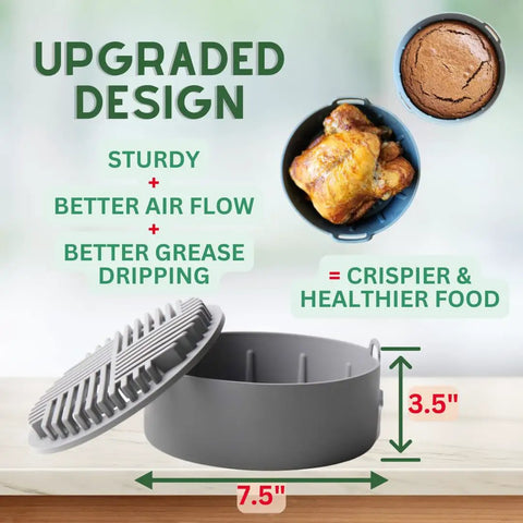 Sturdy Silicone Air Fryer Liners For 5 To 8 Qt Baskets, grill-shaped bottom for better airflow and grease dripping, 3.5x7.5 inches
