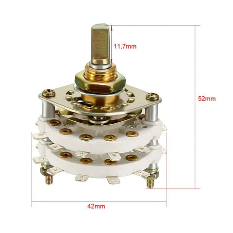 Band Selector Rotary Switch 2 Pole 10 Position 2 Deck With Plastic Knob 22 Pins 6mm Shaft 9.7mm Mount Hole with dimensions