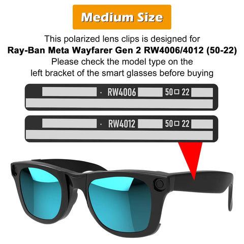 4 Pack Polarized Clip On Lenses For Meta Wayfarer Gen 2 Smart Glasses M Size 50 22 RW4006 RW4012 UV Protection shown in blue