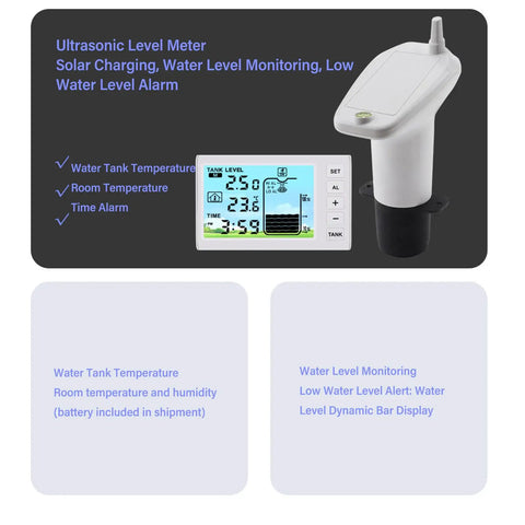 Wireless Ultrasonic Water Level Sensor With Digital Display And Temperature Readout For Liquid Depth Monitoring Battery Powered Tank Gauge Easy Setup And Real Time Alerts
