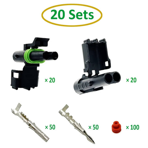 Waterproof 2 Pin Automotive Connector Kit 20 Sets For 18 14 AWG Wiring DIY Friendly Includes Male And Female Terminals With Silicone Seal Weather Pack Style Electrical Connectors For Cars Trucks Boats And More