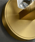 Close-up of Super Sleek Modern Copper Brass Wall Sconce with geometric glass shade, highlighting brass finish and design details.
