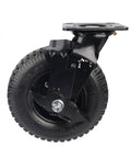 Hella Durable Eight Inch Pneumatic Rubber Wheel With Side Brake Universal Hotel Luggage Cart Caster For Heavy Duty Baggage Trolley No Sweat Smooth Rolling Setup, black wheel, side brake feature
