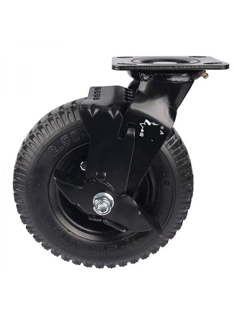 Hella Durable Eight Inch Pneumatic Rubber Wheel With Side Brake Universal Hotel Luggage Cart Caster For Heavy Duty Baggage Trolley No Sweat Smooth Rolling Setup, black wheel, side brake feature