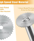 Close-up of Beefy Cutting Wheel for Drill and Rotary Tool showing blade thickness and nickel-plated handle for durability
