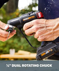Person using Nitro 20V SwitchDriver 2-In-1 Brushless Cordless Drill Driver With Dual One Quarter Inch Chucks And Digital Torque Setting