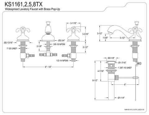 Diagram of Eight Inch Widespread Bathroom Faucet With Solid Brass Construction No Drip Ceramic Disc Deck Mounted Three Hole Setup