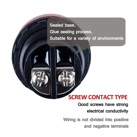 Back view of Two Pack 30mm Anti-Vandal and Anti-Corrosion Power Indicator Light for Panels, screw contact terminals visible