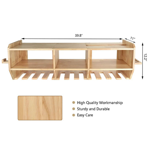 Heavy Duty Power Tool Organizer And Drill Charging Station With 12 Slots Wall Mount Storage, wood material, dimensions marked