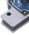 Close-up of Heavy Duty Welding Magnet With 28kg Pull Force Dual Switch showing toggle switch on the galvanized casing.