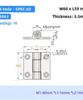 Adjustable Damping Butt Hinges For Cabinet Doors Featuring 180 Degree Free Positioning Soft Close Action Crafted From Heavy Duty Aluminum Alloy, 4-hole specs with measurements.