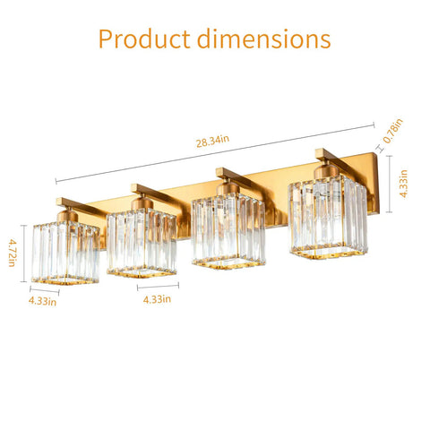 Four Light Vanity Light In Gold Brushed Brass Finish With Clear K9 Crystal For Bathroom Wall Sconce Lighting Modern Sleek Luxury