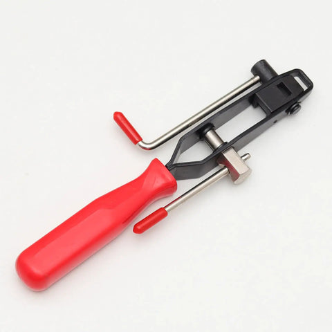 Heavy Duty Stainless Steel Crimping Tool Kit For Hose Clamps And Banding Shafts With Built-In Cutter Perfect For Cars Pipes Machinery CV Joint Boot Work And Universal Jobs, red handle