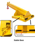 Beat Down Tough 11000 Lb Forklift Jib Boom Crane Telescopic Lifting Hoist Attachment showing stable yellow base and hook details.