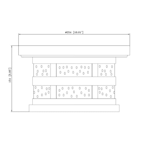 Technical drawing of Washburn LED Outdoor Indoor Ceiling Light With Clear Seedy Glass, 20W Integrated LED, in Rustic Bronze finish.