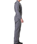 Men's Long Sleeve Navy Poly Cotton Work Coveralls Featuring Action Back And Elastic Waist, Two Way Zipper Front Utility Jumpsuit side view.