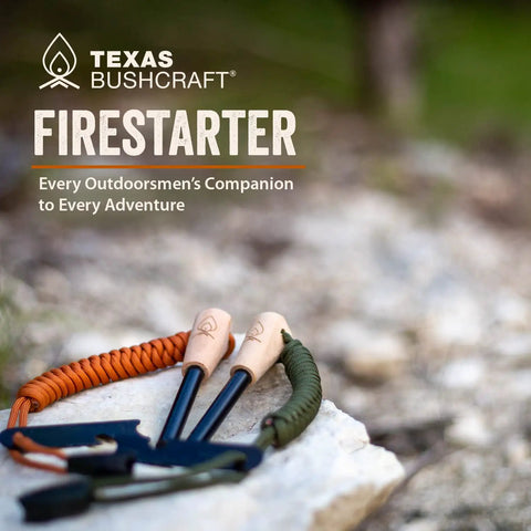 Bushcraft Fire Starter With Three Eighths Inch Ferro Rod Striker And Paracord Wrist Lanyard Waterproof Flint Fire Steel Survival Lighter For Camping Hiking And Backpacking Gear With 5000 Degree Sparks on rocks outdoors