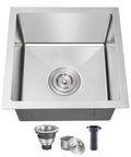 Bar Sink 15 By 15 By 8 Inch Undermount Single Bowl Stainless Steel Kitchen Sink T-304 With Strainer and Drain Components