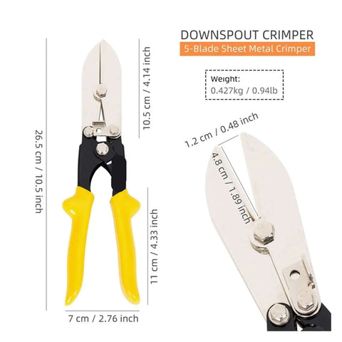 Beefy Pro Grade Heavy Duty 5-Blade Hand Cable Crimper, stainless steel with yellow grips, dimensions and weight shown.