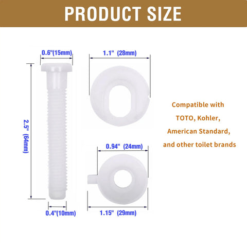 Tough As Nails Universal Plastic Toilet Seat Hinge Screw Bolt Kit For No Sweat Install And Heavy Duty Rust Resistant Bathroom Hardware dimensions 2.5x0.6 inches