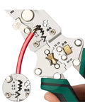 Portable Folding Wire Stripper With Smooth Action Levers For All Wire Types, focus on lever and wire gauge markings.