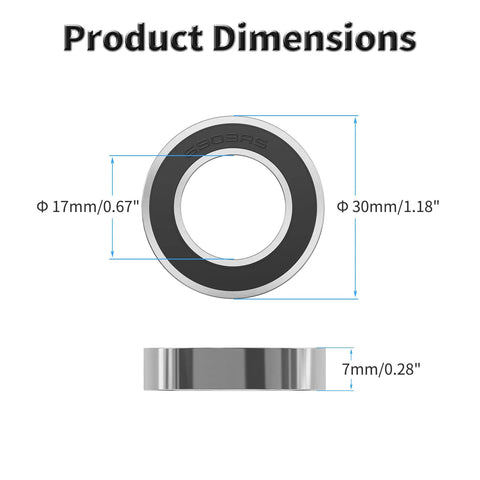 Four Pack 6903-2RS Deep Groove Ball Bearings 17mm ID X 30mm OD X 7mm Width dimensions illustration