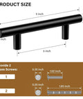 30 Pack Matte Black Cabinet Handles 5 Inch Length With 3 Inch Hole Center Stainless Steel Drawer Pulls size dimensions and screws