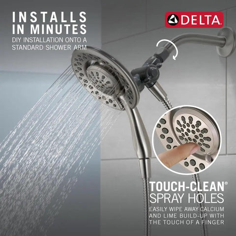 4-Setting In2ition 2-In-1 Dual Shower Head With Handheld Sprayer Brushed Nickel Detachable Shower Head With Hose spraying water