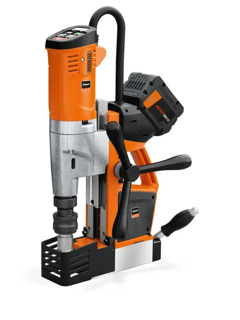 Heavy Hitter Portable Magnetic Base Drill Machine With Brushless Motor 18V Cordless Power Tool, compact design for precise steel cutting.