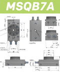 Technical drawing of MSQB B7A Double Acting Pneumatic Rotary Cylinder Air Table Actuator For Precise Rotation And Lifting.