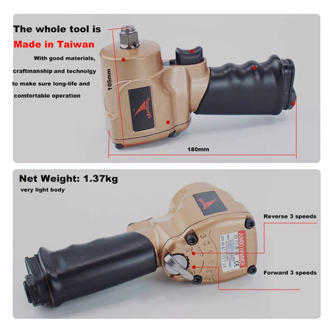 High Output Half Inch Drive Mini Pneumatic Impact Wrench Gun With Thunderous 10000 Rpm No Load Speed And Killer Torque For Blazing Fast Lugs Breakout And Reliable Daily Shop Performance Grease Monkey Approved