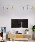 Living room with two Brass Gold 3 Light Track Lighting Kit With Adjustable LED Heads, modern fixtures overhead