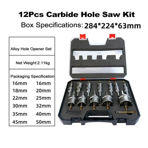 Professional Carbide Tipped Hole Saw Kit For Drilling Wood Plastic And Non-Ferrous Metals 16mm To 50mm Cutter Set With case open