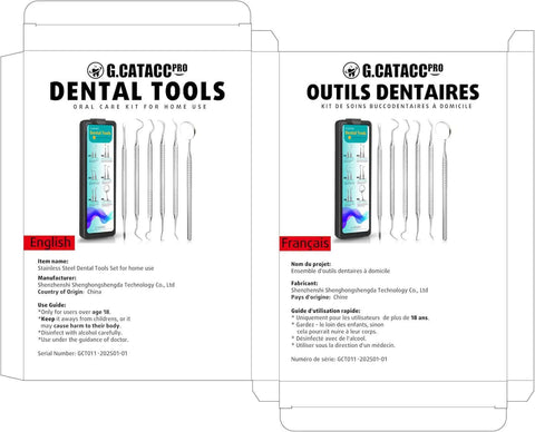 Product packaging for Pro At Home Dental Tools Set Stainless Steel Teeth Cleaning Picks featuring dental tools and case