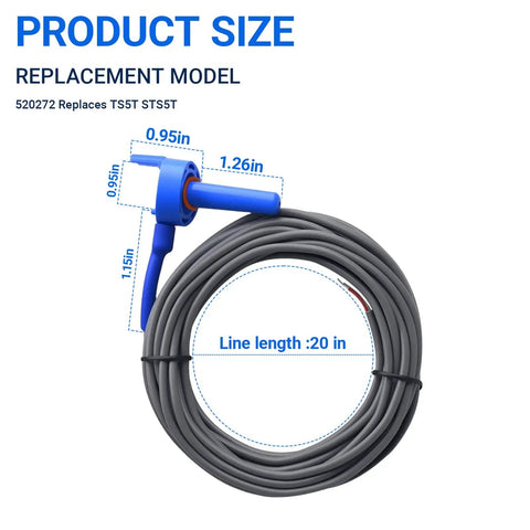 Dimensions of Pool Temperature Sensor Thermistor Replacement Kit For Air Water And Solar Systems 20 Foot Cable 2 Pack
