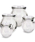 Deluxe 4 Piece Glass Cupping Set With Fire Cupping Jars Vacuum Therapy displayed with four clear jars of varying sizes