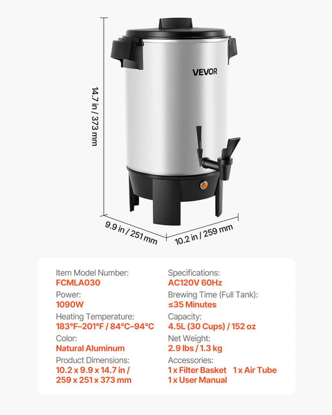 Big Batch 152 Oz Coffee Urn For Catering And Parties With Dripless Faucet 1090W Quick Brew Auto Temperature Control
