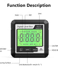 Display features of Knockout Performance Digital Angle Finder With Heavy Duty Magnetic Base And Bright Backlit Lcd Display.