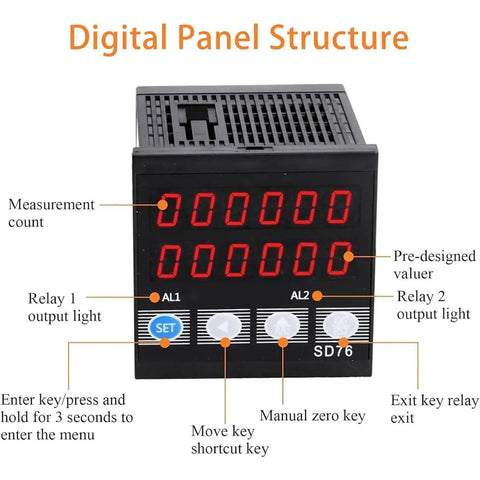 Digital panel of Straight Up Accurate Heavy Duty Cable Wire Length Counter with control buttons and display.
