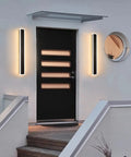 2 Pack Modern Outdoor Wall Lights 3000 To 6000K Exterior Sconce With Frosted White Acrylic Diffuser next to doorway