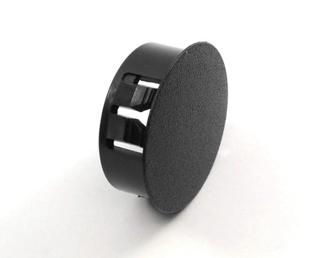 Black Nylon Hole Plugs For 1 1/8 Inch Holes With Locking Tabs, textured head, expanding wings, side view