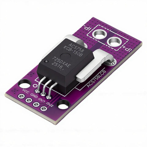 Heavy Duty Hall Effect Current Sensor 50A Linear Module For Power Monitoring, purple PCB with sensor components.
