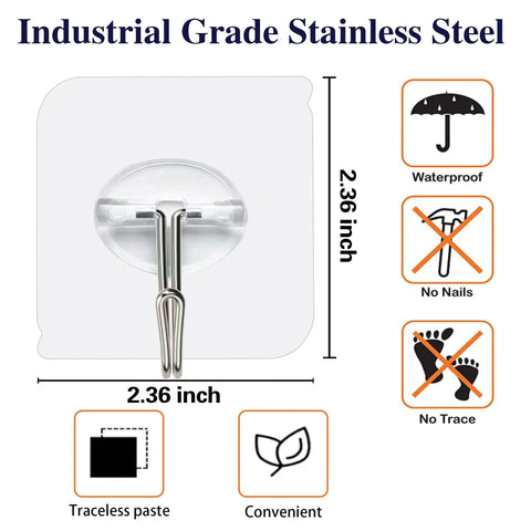 Heavy Duty 150 Pack Self Adhesive Wall Hooks Up To 24 Lb Each No Drill No Nails No Damage Transparent Reusable Hooks