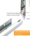 Premium Undermount Drawer Slides Featuring Buttery Smooth Soft Close Action with adjustable height toggle disc and hook design.
