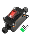 Waterproof 12V Inline DPST Outdoor Toggle Switch For 12 Or 24V DC On Off With Red LED Rocker Button IP65 Marine Grade Built Tough As Nails For Harsh Weather Wet Environments And DIY Projects, black inline switch with screws