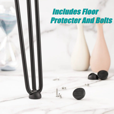 Close-up of 30 Inch Hairpin Table Legs Set Of 4 Beefy Heavy Duty Diy Furniture Legs with floor protector and bolts included.